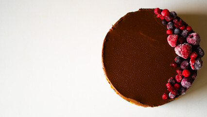 tasty chocolate cake on a white background