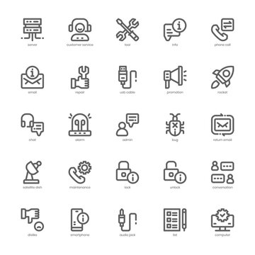 Tech Support Icon pack for your website design, logo, app, and user interface. Tech Support Icon outline design. Vector graphics illustration and editable stroke.