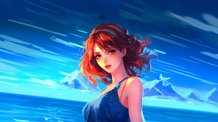 Obraz na płótnie Canvas anime girl on the beach