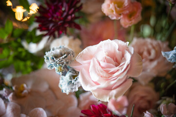 Beautiful Wedding Flowers Bouquet Event Design Arrangement Floral Events Reception Ceremony Love Romantic Tableware Silverware Invitation Centerpiece Glass Bokeh Background Garden Nature Pretty Lights