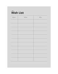 Wish List (Ocean) planner. Minimalist planner template set. Vector illustration.	 