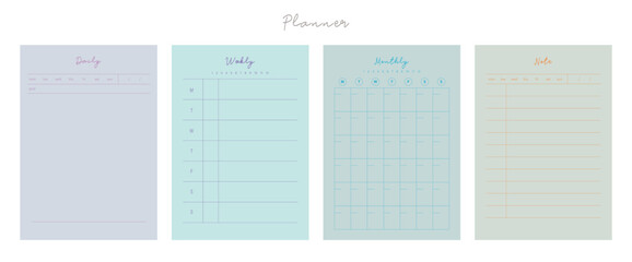 4 set of Daily Weekly Monthly Note planner. (Sky)