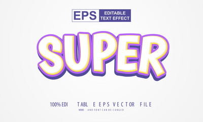 Editable text effect super 3d style vector