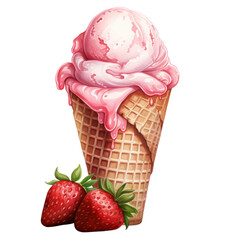 Watercolor Cute Icecream Strawberry