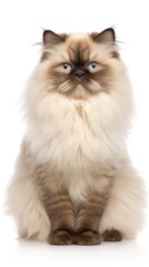 Himalayan cat sitting on white background