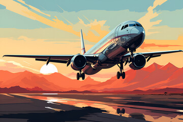Fototapeta na wymiar illustration of a airplane taking off. Generative AI.