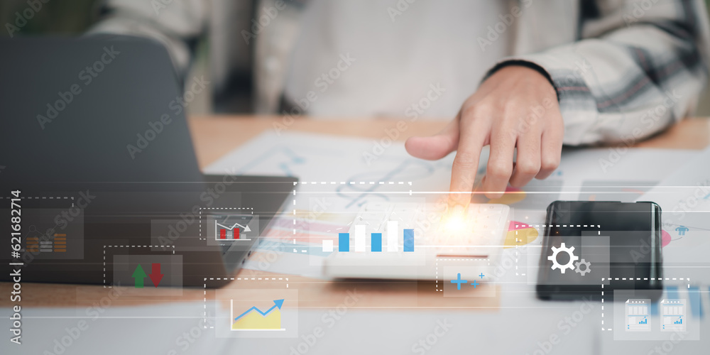Aufkleber statistical analyst reading graph report and business statistics charts ,Analysis and improvement of corporate strategy ,manage financial and marketing documents , Statistics and Data Concepts