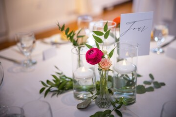 Botanical Nature Garden Wedding Bouquet Event Events Flowers Arch Flower Table Settings Floating Candles Bud Vase Ceremony Reception