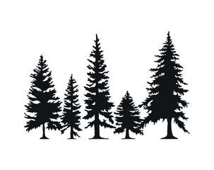 Fototapeta premium Forest trees silhouette. Vector design template for logo, badges. Isolated white background.