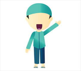 Muslim Boy Character Call Pose Vector