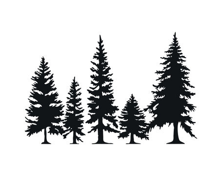 Forest trees silhouette. Vector design template for logo, badges. Isolated white background.