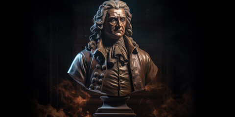 Fototapeta na wymiar Bronze bust of Isaac Newton, English mathematician. Generative AI