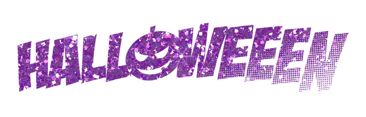 Purple glitter word halloween on transparent background. Halloween icon. Design for decorating,background, wallpaper, illustration.