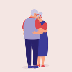 Lovely Senior Couple Hugging Each Other. Full Length. Flat Design Style, Character, Cartoon.