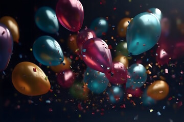 Multicolored Balloons - Festive New Year's Panel on a Confetti Background, Ideal for Photography and Creating a Beautiful Celebration Atmosphere. Generative AI