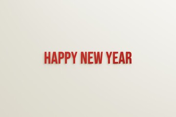 3d text happy new year red color and balloon in white background. independence day concept. 3d text illustration rendering