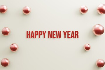 3d text happy new year red color and balloon in white background. independence day concept. 3d text illustration rendering
