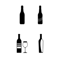 Wine bottle icon set, Wine bottle with wine glass icon isolated on white background..eps
