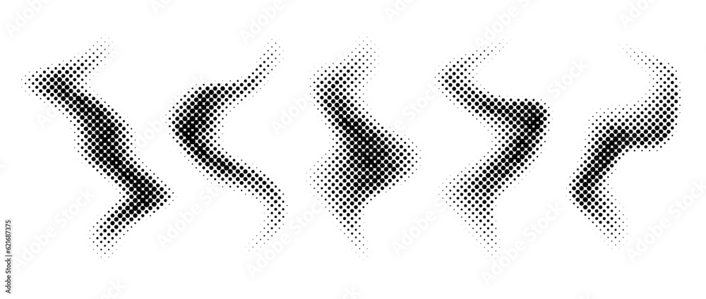 Poster halftone smoke texture collection. black and white dotted fog background set. comic style fume cloud