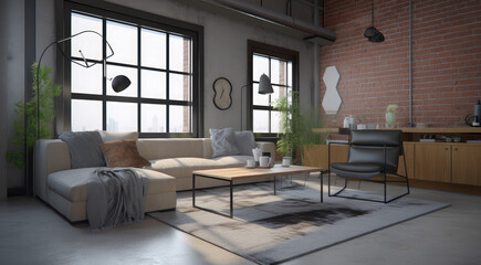 interior, room, industrial, living, home, design, loft, modern, wall, apartment, furniture, style, concrete, brick, sofa, old, minimalist, luxury, grunge, decor, floor, table, decoration, background, 