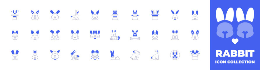Rabbit icon collection. Duotone style line stroke and bold. Vector illustration. Containing magic hat, bunny, rabbit, magician hat, rabbits, easter bunny, animals, cruelty free, and more.