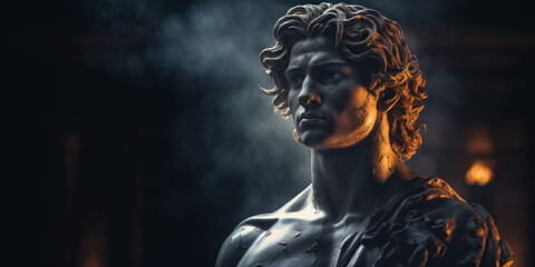Bronze statue or bust of young Alexander the Great. Generative AI