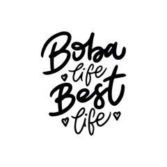 Bubble tea hand written phrases isolated on white bacground. Vector illustration for logo, banner, poster, flyer, sticker, card