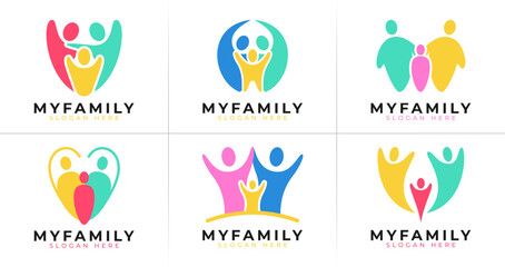 Colorful family logo collections. Three people symbol with together and love concept