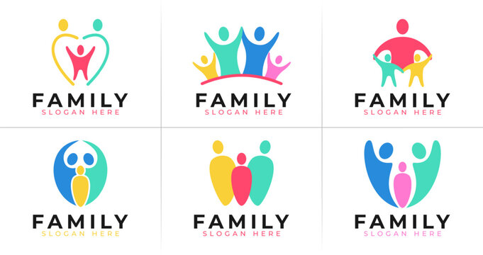 Colorful family logo collection. Together symbol with happy and fun concept
