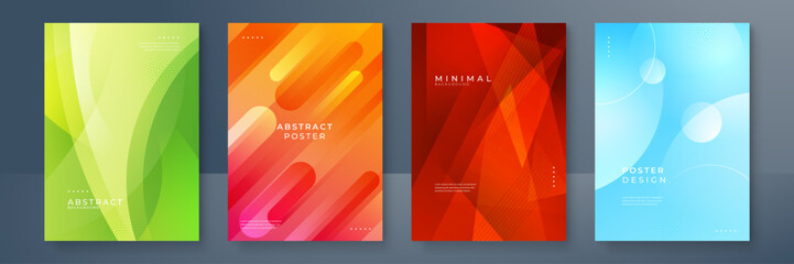 Modern abstract covers layout design template, Vivid and bright colors gradient, Annual report design, Poster and Banner, 4 set sign, Flat style vector illustration artwork.