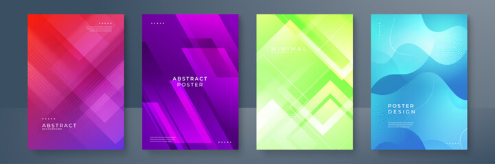 Modern abstract covers layout design template, Vivid and bright colors gradient, Annual report design, Poster and Banner, 4 set sign, Flat style vector illustration artwork.