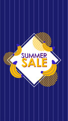 Summer sale social media story.  Vertical template post for reel promotion content.