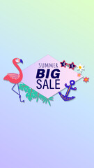 Summer sale social media story.  Vertical template post for reel promotion content.