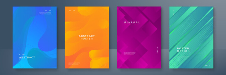 Modern abstract covers layout design template, Vivid and bright colors gradient, Annual report design, Poster and Banner, 4 set sign, Flat style vector illustration artwork.