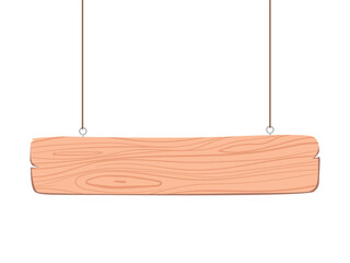 Blank wooden sign hanging from a nail by string vector illustration