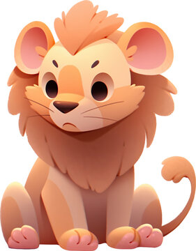 Cute Cartoon Lion Sitting On Ground