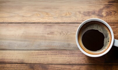 A cup of coffee on a wooden table