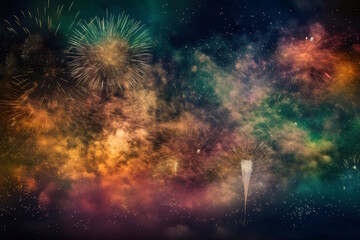 New Year's Party Fireworks, Horizontal background for New Year's Festivities,. Generative AI