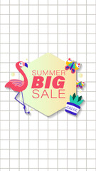Summer sale social media story.  Vertical template post for reel promotion content.