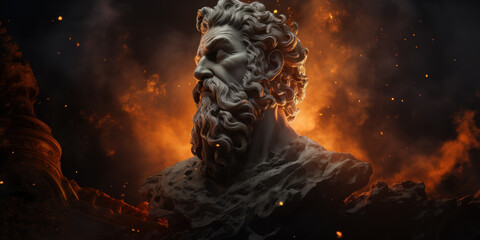 Caelus bust sculpture, Ancient Greek god of the sky and theology, iconography, and literature. Generative AI
