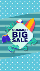 Summer sale social media story.  Vertical template post for reel promotion content.