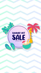 Summer sale social media story.  Vertical template post for reel promotion content.