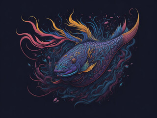 Captivating pattern, the mysterious colorful fish weaves an enigmatic tale through the elegant designs that adorn its scales, hinting at a hidden narrative waiting to be discovered.