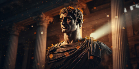 Caesr Agustus bust sculpture, former Roman emperor. Generative AI - obrazy, fototapety, plakaty