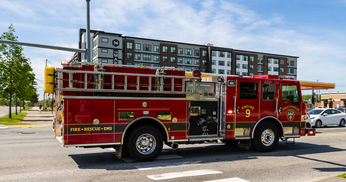 Fayetteville, AR fire truck responding to a call.
