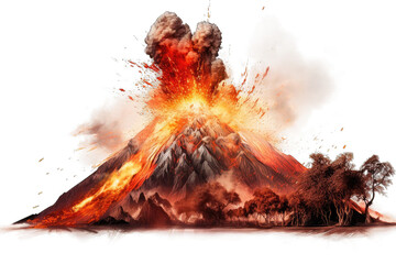 Massive volcano eruption. Volcano eruption isolated on transparent background - obrazy, fototapety, plakaty