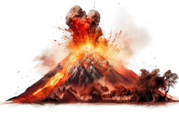 Fotobehang Massive volcano eruption. Volcano eruption isolated on transparent background © Neda Asyasi