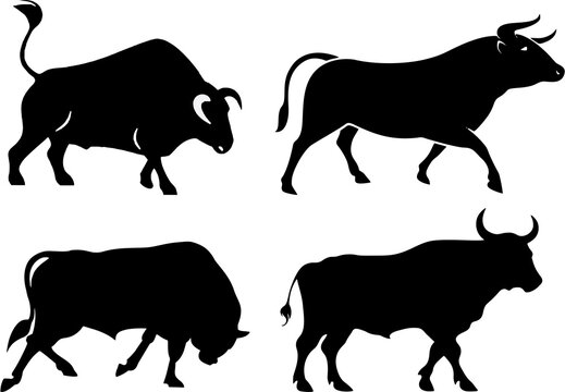 Bullfighting symbol. Hand-drawn silhouette of bulls in high resolution on white background.