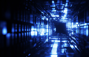 Glowing Techno Corridor Futuristic 3D Render with Abstract Design-High-Tech, Cyber and Neon Elements