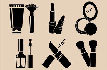 Make up artist objects. Editable vector, easy to change color or size. Cosmetic production, marketing poster and packing printing. eps 10.